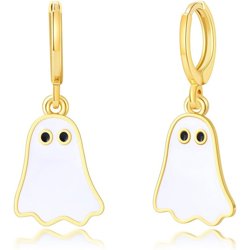 "Gold Ghost Huggie Hoop Earrings - Cute Halloween Jewelry"