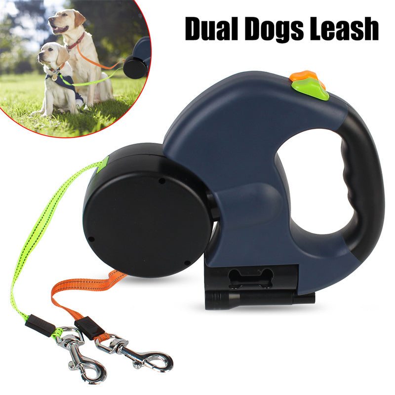 Retractable Dual Dog Leash – Reflective Pet Lead with 360° Swivel & Light