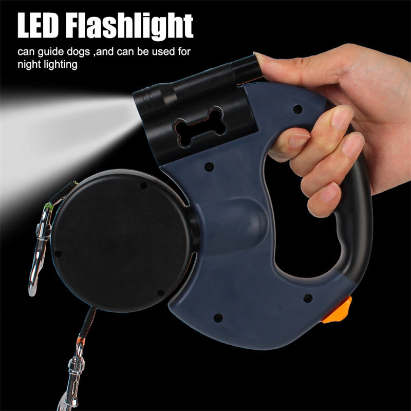Retractable Dual Dog Leash – Reflective Pet Lead with 360° Swivel & Light