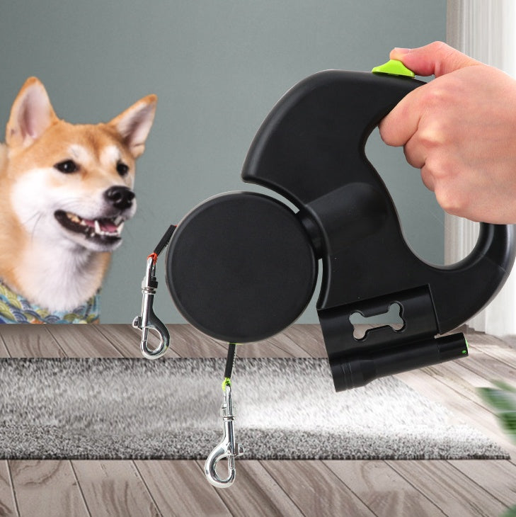 Retractable Dual Dog Leash – Reflective Pet Lead with 360° Swivel & Light