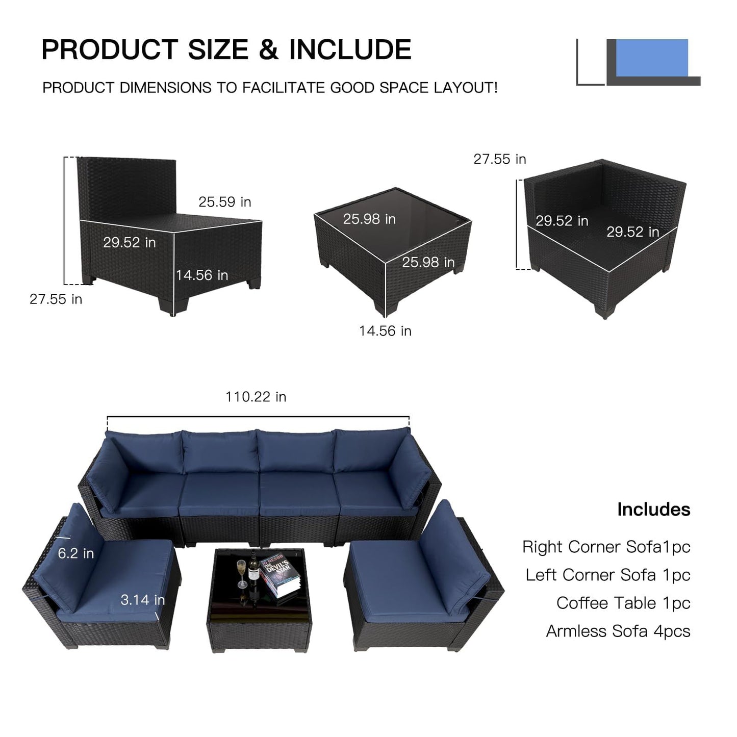 7-Piece Outdoor Rattan Patio Set