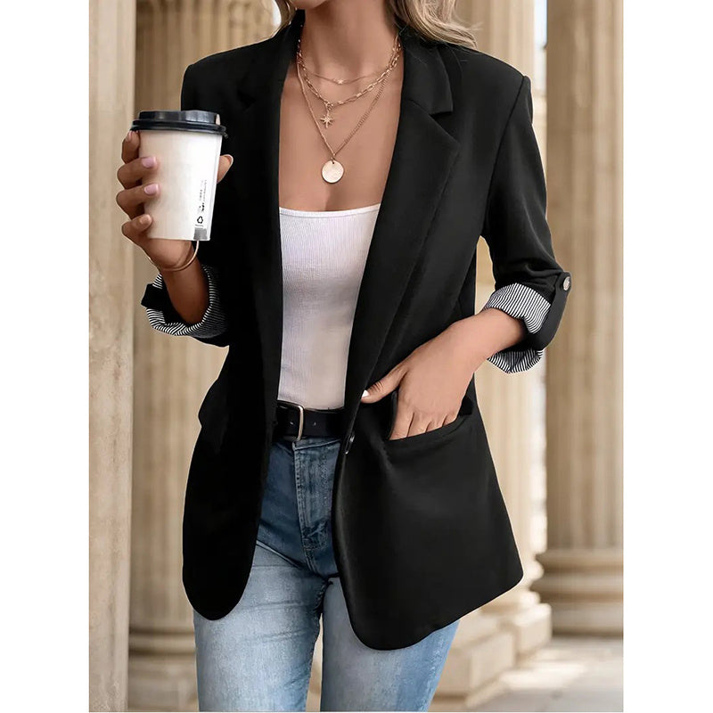 Women’s Casual Open Front Blazer – Long Sleeve Office Jacket