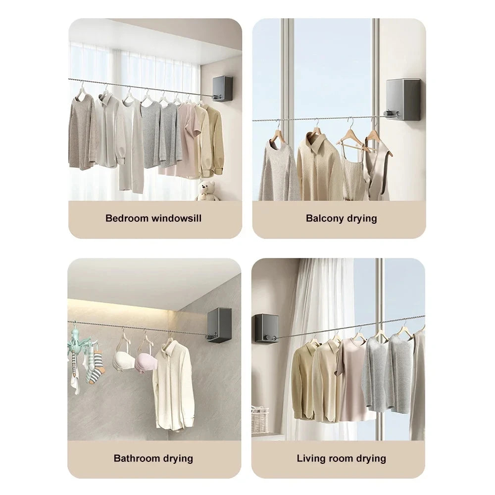 “Retractable Stainless Steel Clothesline – Pull-Out Space-Saving Clothes Drying Rack for Household Laundry”