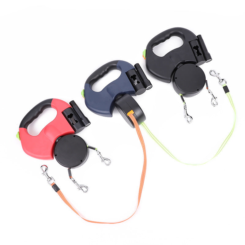 Retractable Dual Dog Leash – Reflective Pet Lead with 360° Swivel & Light