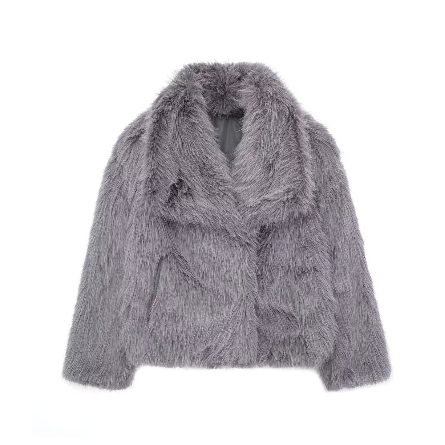 Winter Plush Coat – Warm Fluffy Lapel Jacket for Women