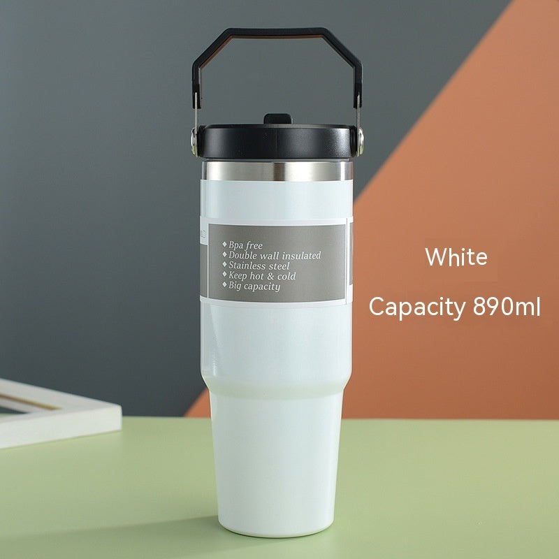 Portable Stainless Steel Travel Coffee Tumbler – Sports Water Bottle with Handle Cover