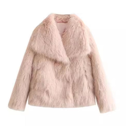 Winter Plush Coat – Warm Fluffy Lapel Jacket for Women