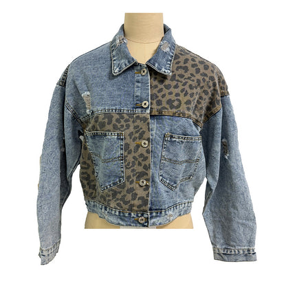 Women’s Cropped Distressed Denim Jacket – Ripped Jean Coat