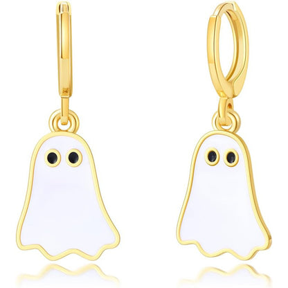 "Gold Ghost Huggie Hoop Earrings - Cute Halloween Jewelry"