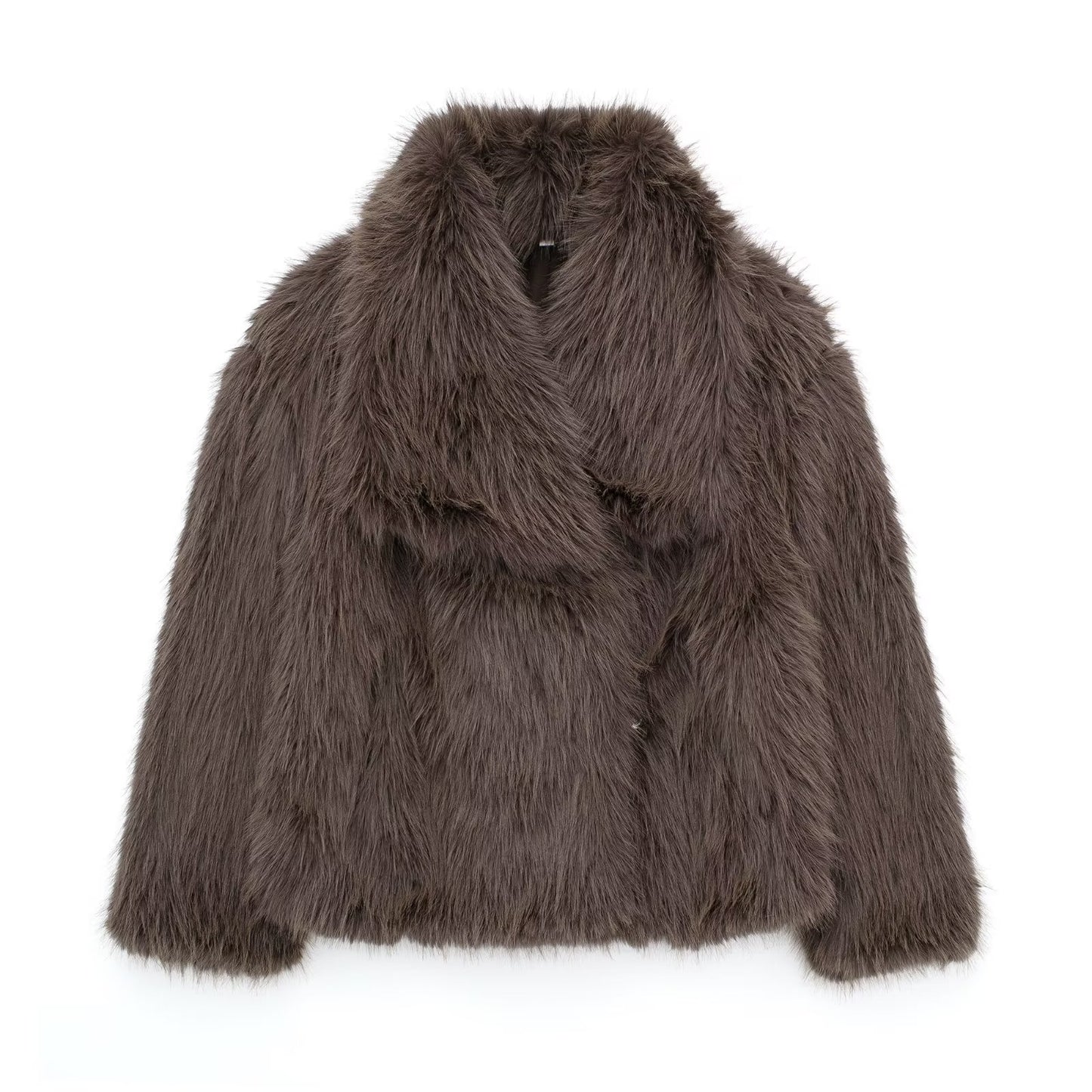 Winter Plush Coat – Warm Fluffy Lapel Jacket for Women