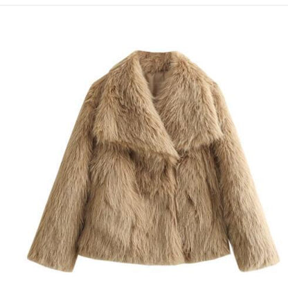 Winter Plush Coat – Warm Fluffy Lapel Jacket for Women