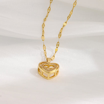 Double-Layer Love Necklace with Rhinestones – Titanium Steel Pendant for Women