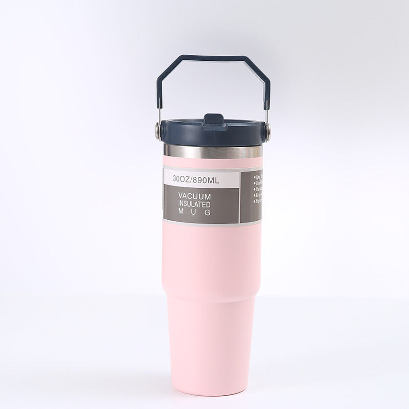 Portable Stainless Steel Travel Coffee Tumbler – Sports Water Bottle with Handle Cover