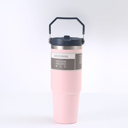 Portable Stainless Steel Travel Coffee Tumbler – Sports Water Bottle with Handle Cover
