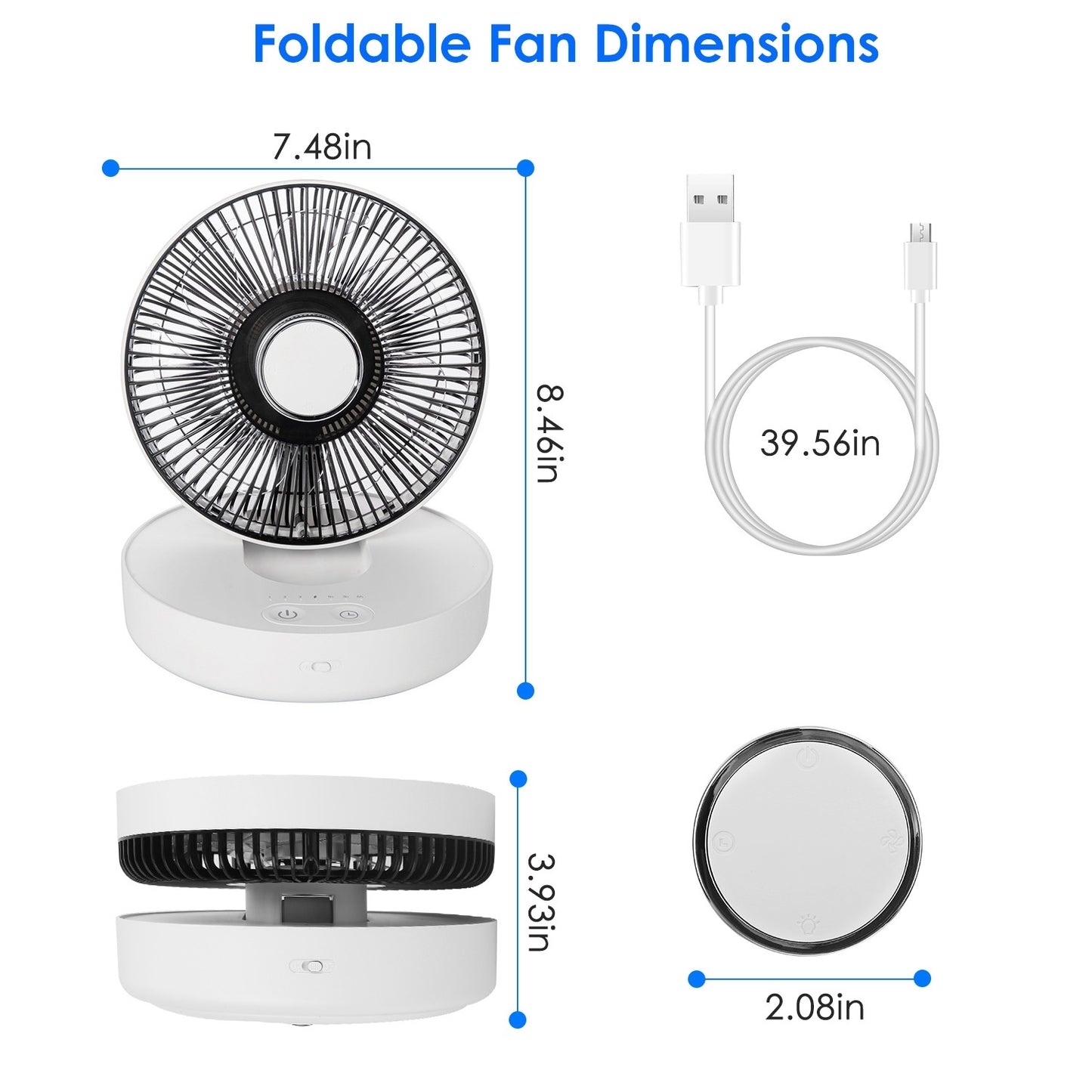 Foldable Rechargeable LED Desk & Wall Fan