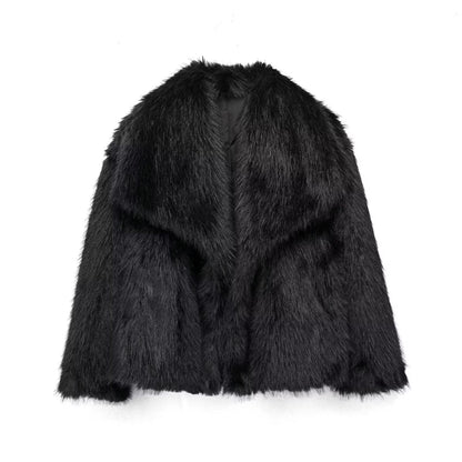 Winter Plush Coat – Warm Fluffy Lapel Jacket for Women