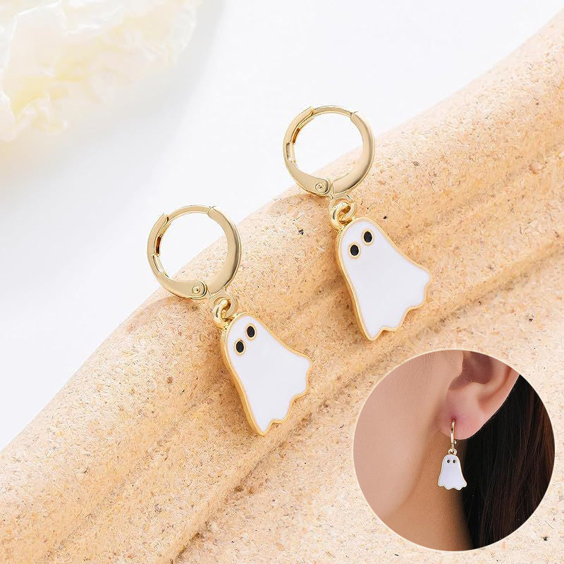 "Gold Ghost Huggie Hoop Earrings - Cute Halloween Jewelry"