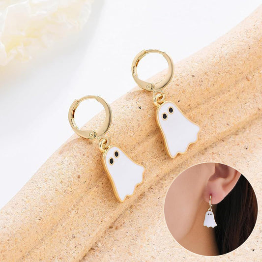 "Gold Ghost Huggie Hoop Earrings - Cute Halloween Jewelry"