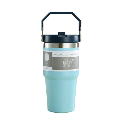 Portable Stainless Steel Travel Coffee Tumbler – Sports Water Bottle with Handle Cover