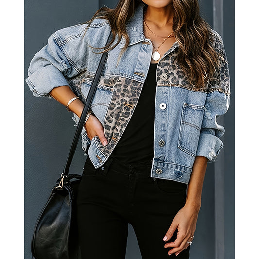 Women’s Cropped Distressed Denim Jacket – Ripped Jean Coat