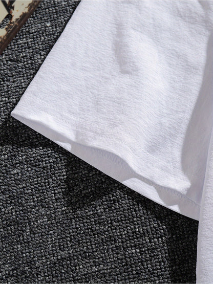 Men’s White Graphic T-Shirt – Trendy Streetwear Loose Fit