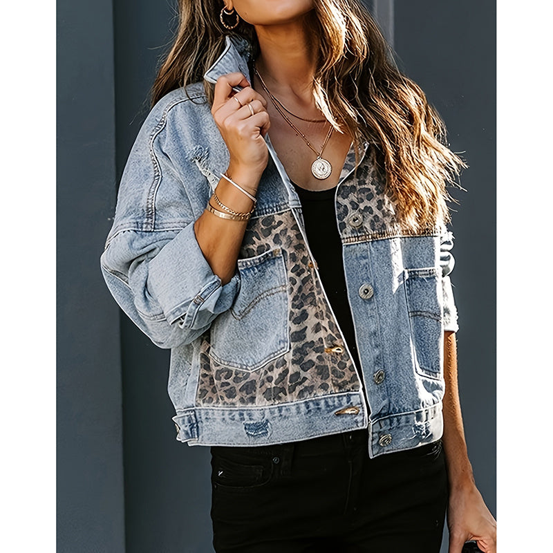 Women’s Cropped Distressed Denim Jacket – Ripped Jean Coat