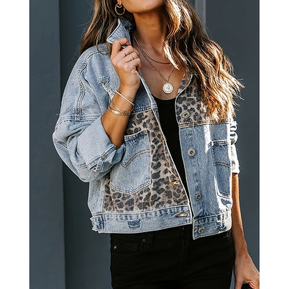 Women’s Cropped Distressed Denim Jacket – Ripped Jean Coat