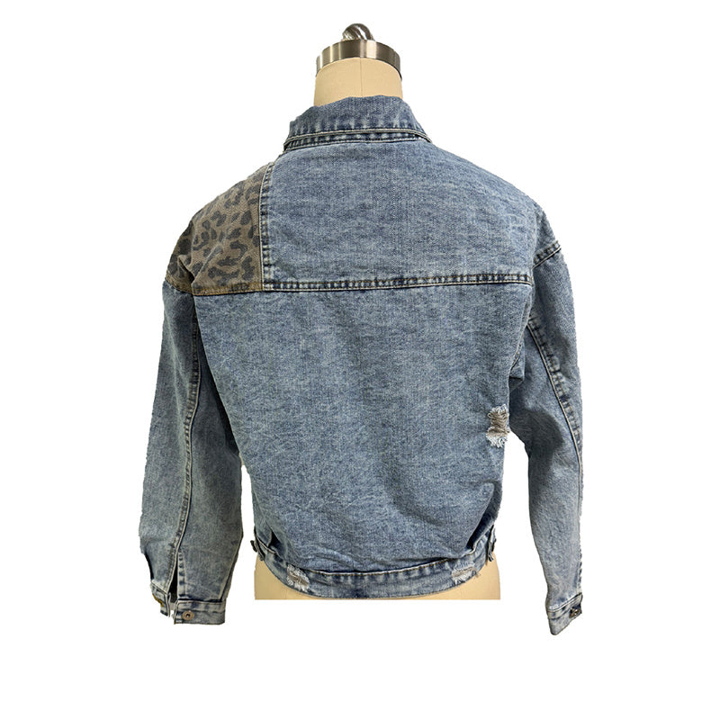Women’s Cropped Distressed Denim Jacket – Ripped Jean Coat
