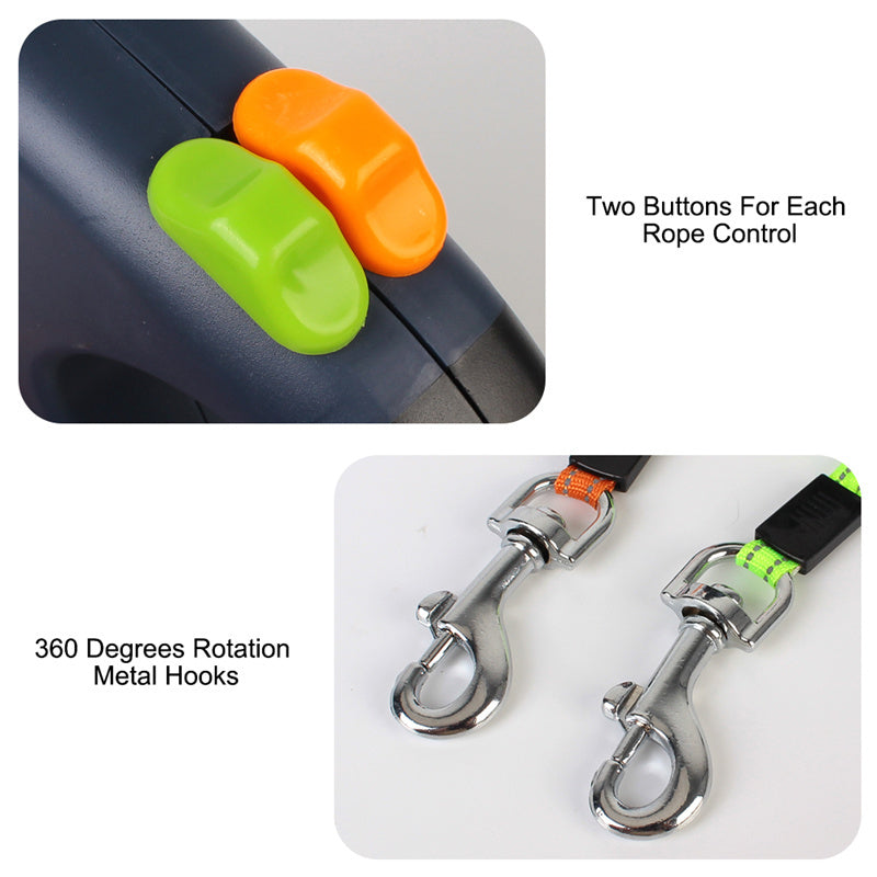 Retractable Dual Dog Leash – Reflective Pet Lead with 360° Swivel & Light