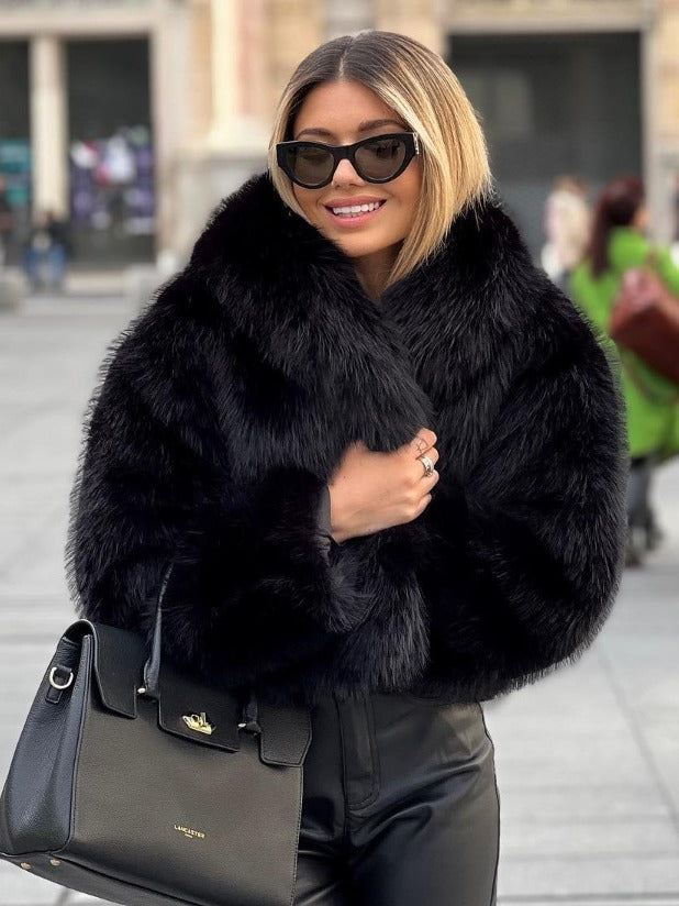 Winter Plush Coat – Warm Fluffy Lapel Jacket for Women