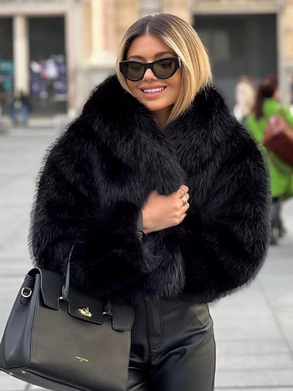 Winter Plush Coat – Warm Fluffy Lapel Jacket for Women