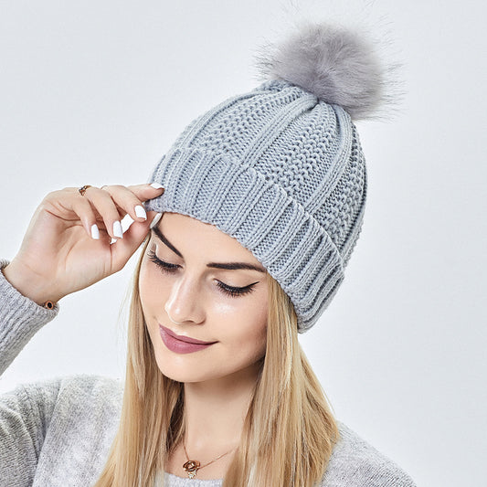 Satin Lined Knit Pom Pom Beanie for Women