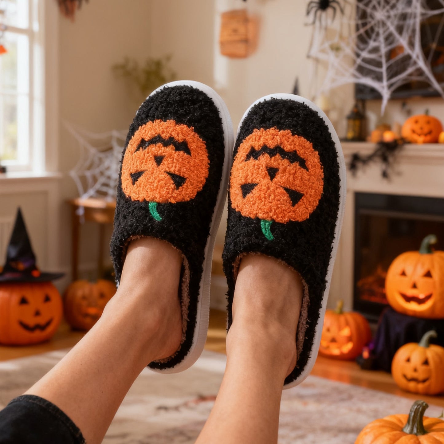 Halloween Pumpkin Warm Slippers Men And Women Couples Indoor House Shoes