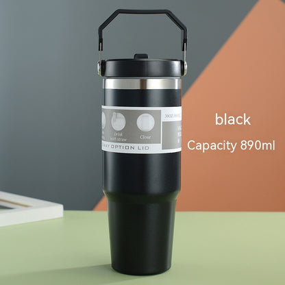 Portable Stainless Steel Travel Coffee Tumbler – Sports Water Bottle with Handle Cover
