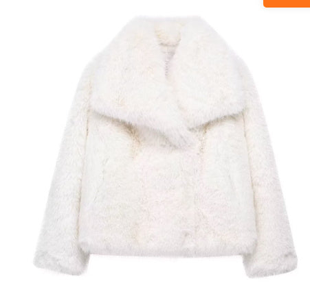 Winter Plush Coat – Warm Fluffy Lapel Jacket for Women