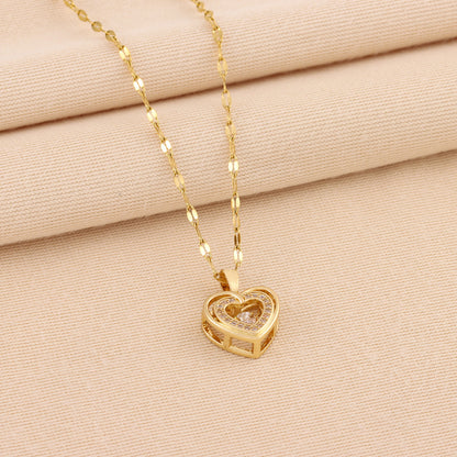 Double-Layer Love Necklace with Rhinestones – Titanium Steel Pendant for Women