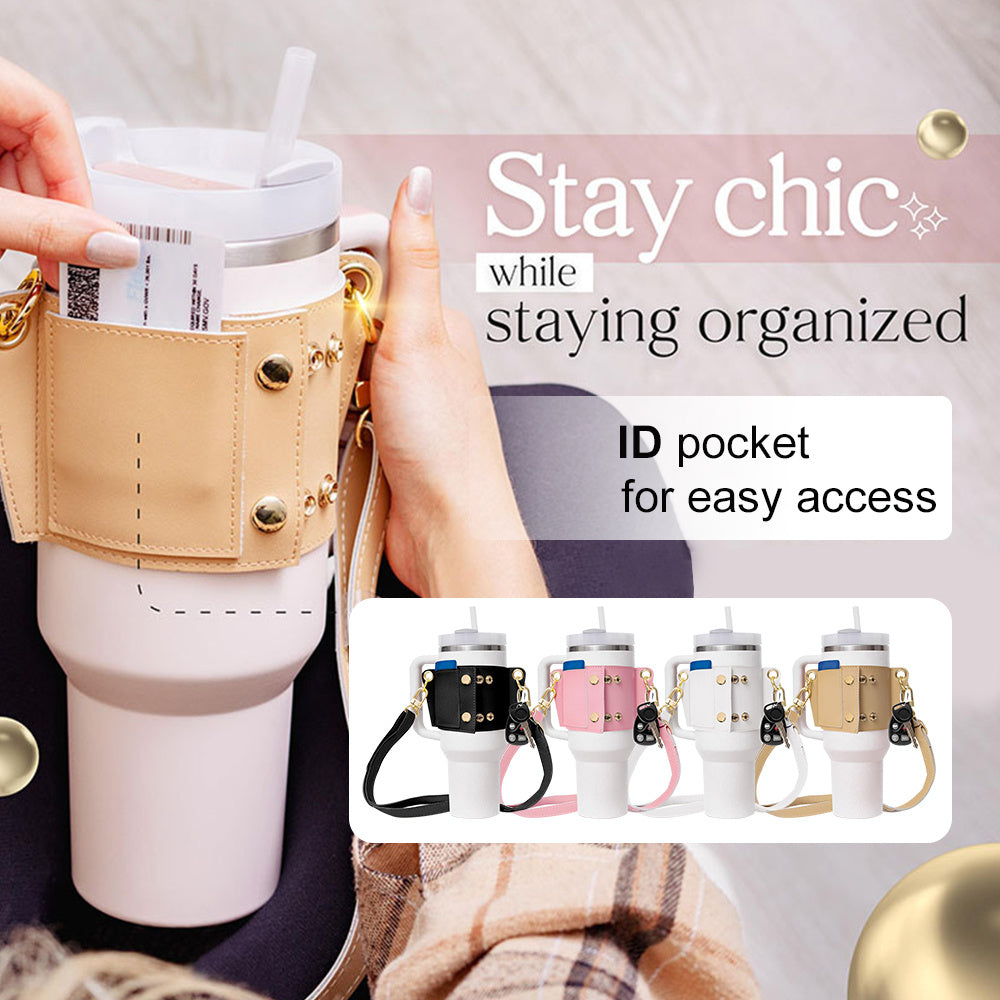 PU Leather Water Bottle Shoulder Strap – Fits 30–40oz Bottles, Tumbler Handle Sling