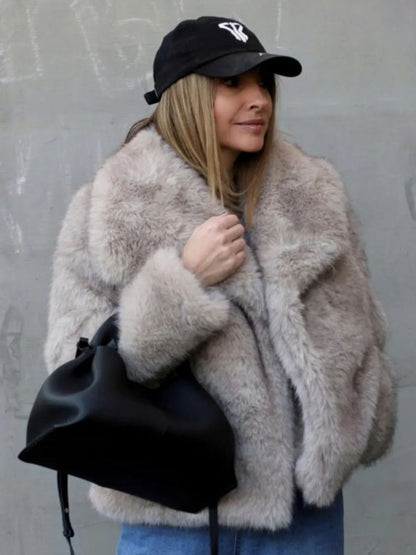 Winter Plush Coat – Warm Fluffy Lapel Jacket for Women