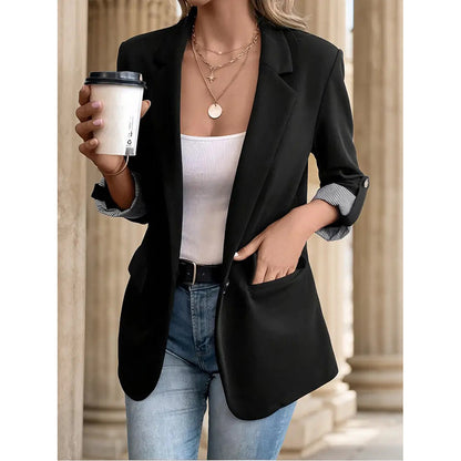 Women’s Casual Open Front Blazer – Long Sleeve Office Jacket
