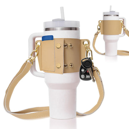 PU Leather Water Bottle Shoulder Strap – Fits 30–40oz Bottles, Tumbler Handle Sling