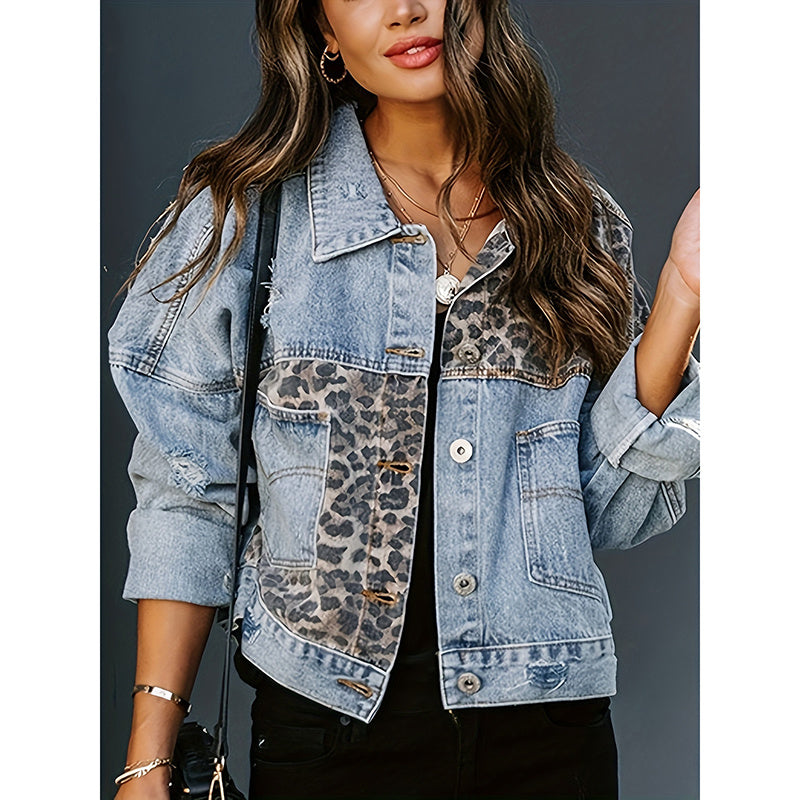 Women’s Cropped Distressed Denim Jacket – Ripped Jean Coat