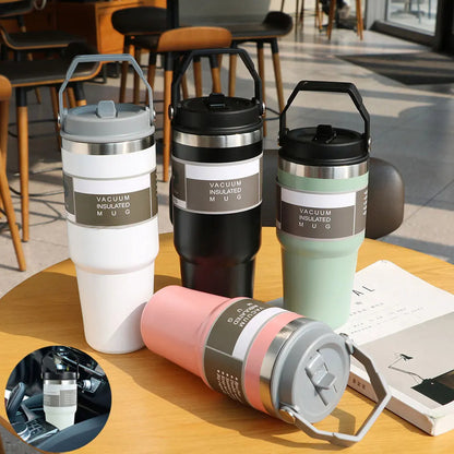 Portable Stainless Steel Travel Coffee Tumbler – Sports Water Bottle with Handle Cover