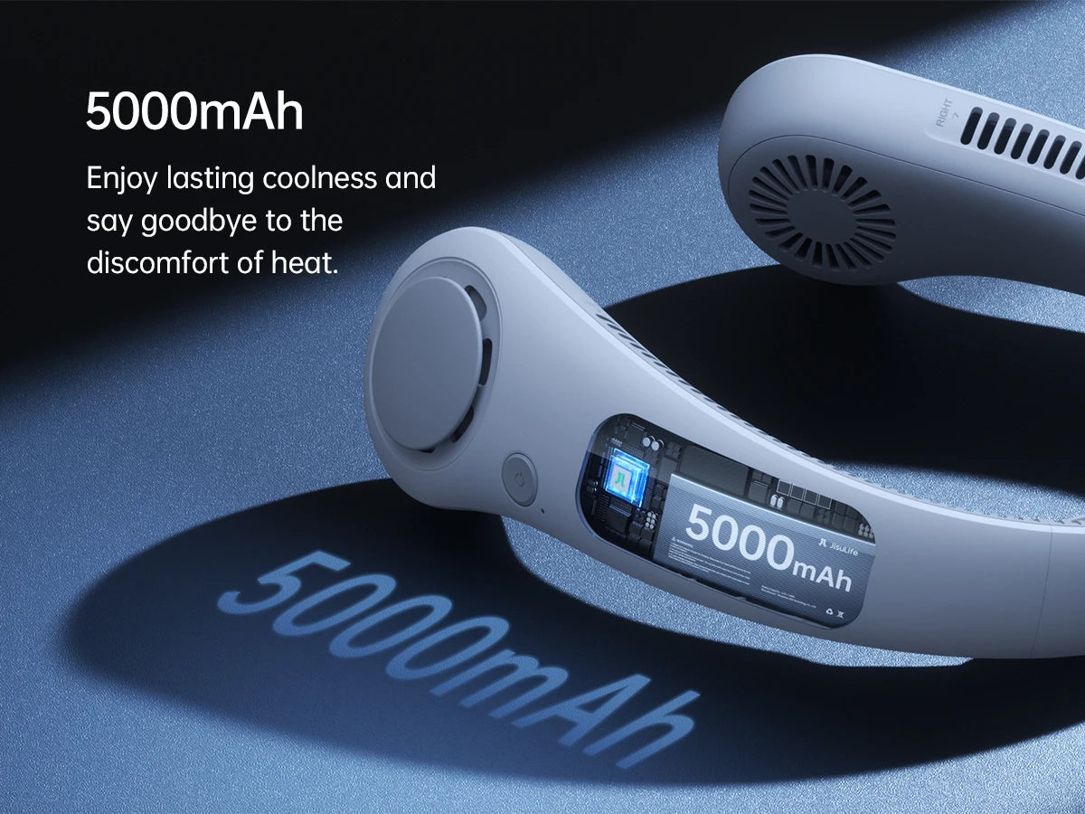 JISULIFE Upgraded Portable Neck Fan – 5000mAh, 5 Speeds, Hands-Free Cooling