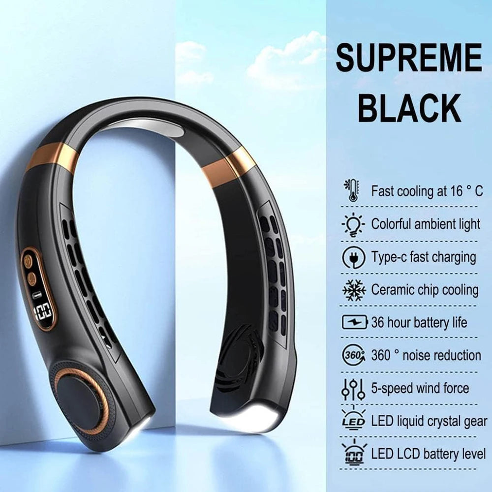 2025 Mini Portable Neck Fan – Bladeless Rechargeable Air Cooler with Display