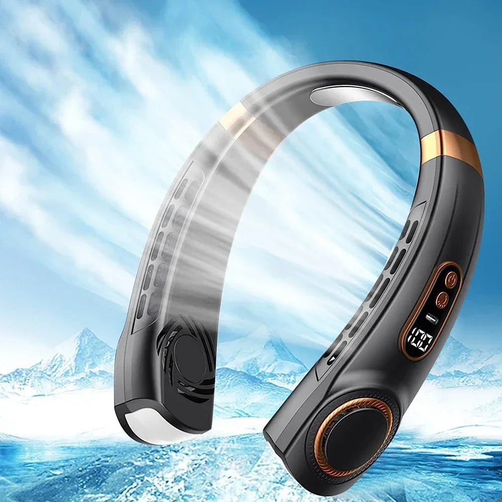 2025 Mini Portable Neck Fan – Bladeless Rechargeable Air Cooler with Display