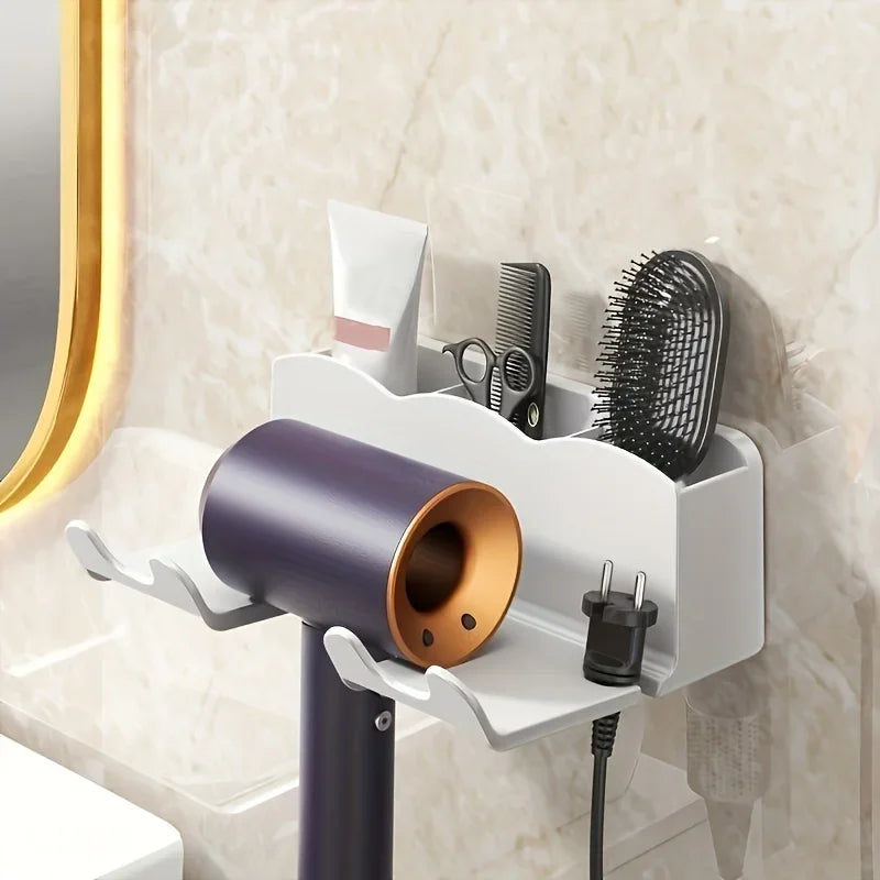 Wall-Mounted Hair Dryer Storage Rack – Non-Drill Bathroom Holder