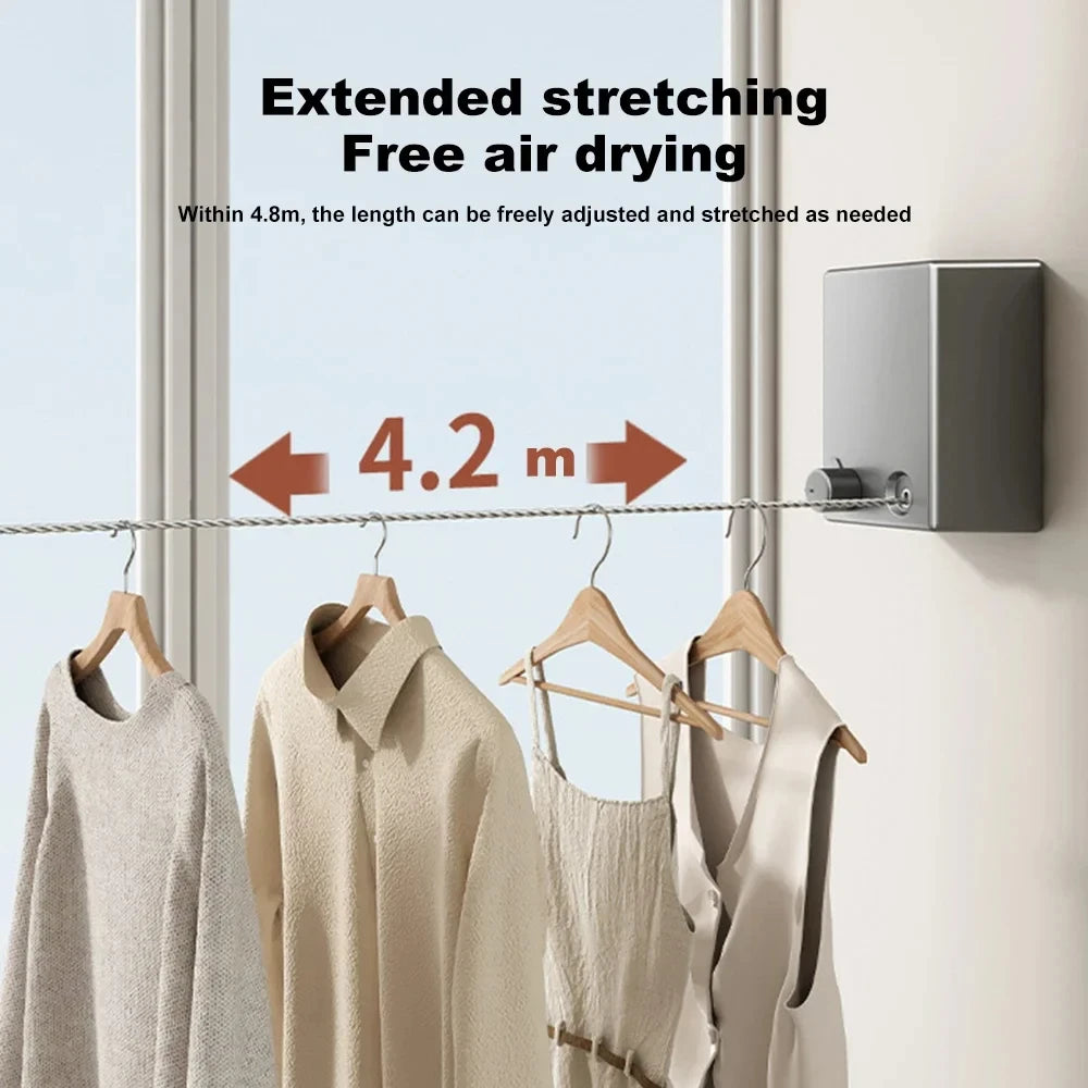 “Retractable Stainless Steel Clothesline – Pull-Out Space-Saving Clothes Drying Rack for Household Laundry”