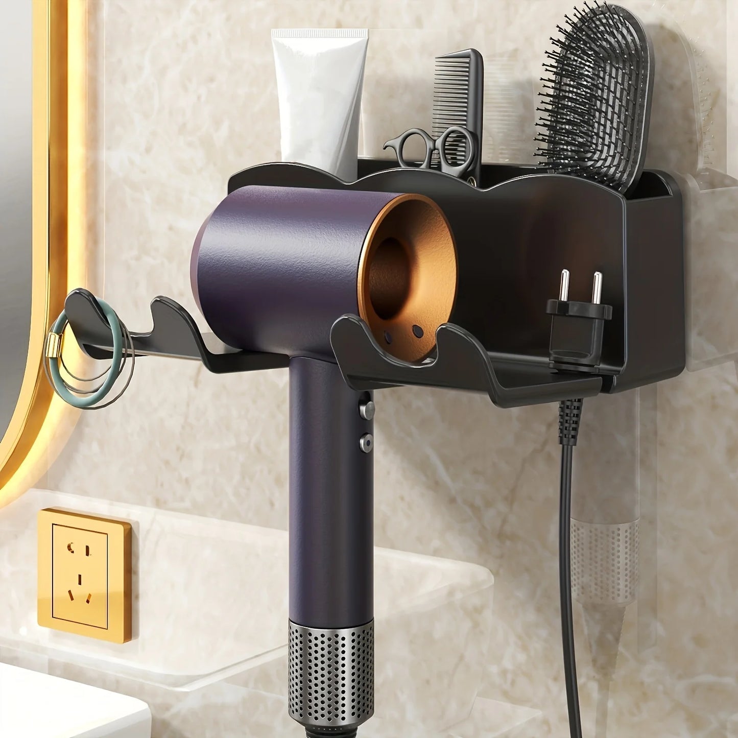 Wall-Mounted Hair Dryer Storage Rack – Non-Drill Bathroom Holder