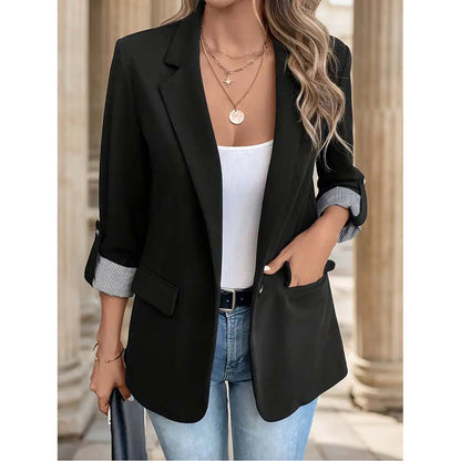 Women’s Casual Open Front Blazer – Long Sleeve Office Jacket