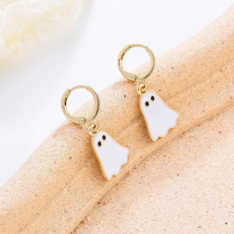 "Gold Ghost Huggie Hoop Earrings - Cute Halloween Jewelry"